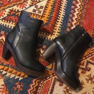 Black platform real leather boots